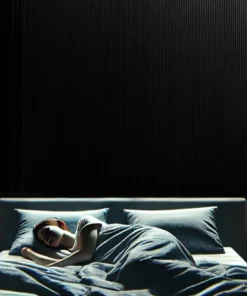 A woman peacefully sleeping in a bed, surrounded by blackout window blinds that block light and enhance privacy.