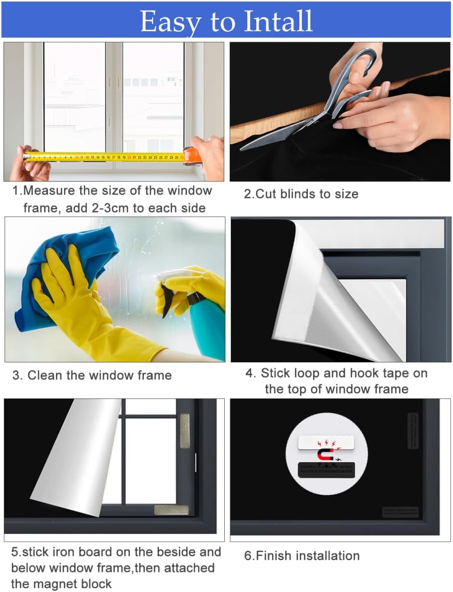 100% Blackout Blinds Magnetic Window Cover 57x40Inch,No Drill PortableCuttable Black Out Curtains - Image 3