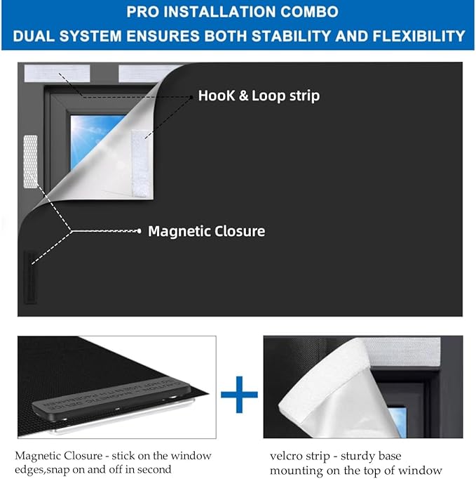 100% Blackout Blinds Magnetic Window Cover 57x40Inch,No Drill PortableCuttable Black Out Curtains - Image 6